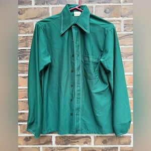 Vintage Sears‎ Kings Road Shirt Mens Green Button-Up Long Sleeve Shirt Medium